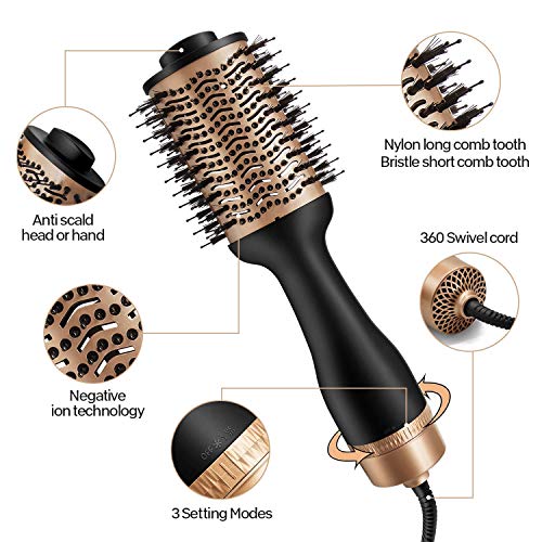 Jamastha 1200W Brush de ar quente 4 em 1 secador de cabelo, secador de cabelo de um passo e estilador e volumizador e ridicularizador