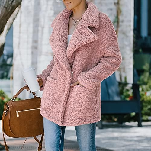 Zipper de inverno Sherpa Jaqueta Mulheres Colar de Teddy Loue Casal de Teddy Casual Casual Manga Longa Compragem Com Pocket