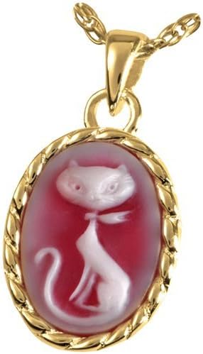Memorial Gallery Pets MG-3513GP Pretty Kitty Cameo 14K Gold/Silver Cremation Jewelry