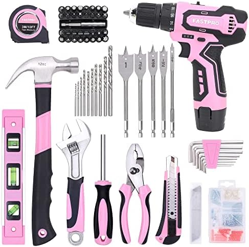 Conjunto de perfuração rosa de 12v de 175 peças FastPro, driver de broca de íons de lítio sem fio e kit de ferramentas domésticas, ferramenta