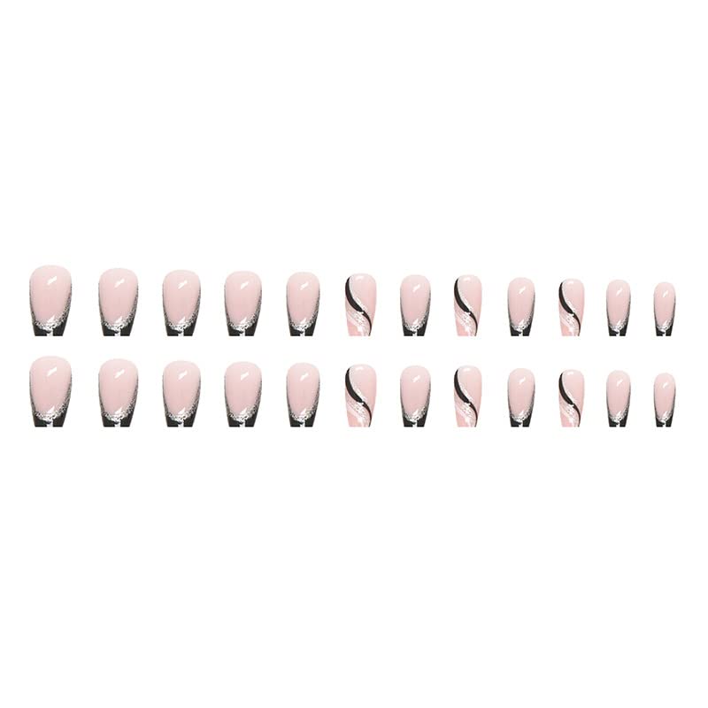 Diduikalor Black Press On Nails Médio Francês Unhas Falsas Acrílicas Falsas Unhas, CofiFn Glosse Artificial Nails para Mulheres