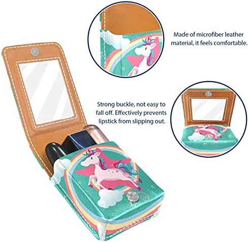 Unicorn Pattern Lip Gloss Holder Batom Case de maquiagem portátil Bolsa de viagem Caixa de batom de batom com espelho mini batom de batom para mulheres