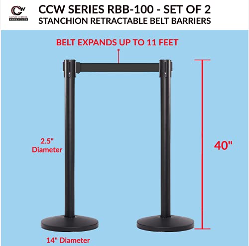 CCW Series RBB -100 - Conjunto de 2 barreiras de correias retráteis da Stanchion, 11 pés - Fácil de montar, nenhuma ferramenta necessária