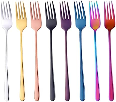 Hesndcz garfks 9 cores aço inoxidável Longo alça de jantar garfo arco -íris