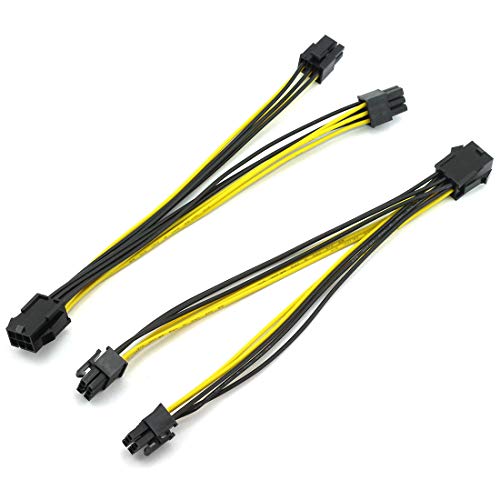 DZS ELEC 2PCS PCIE 6pin Extensão de potência Cabo PCI-E 6 pinos 1x Fêmea para 2x Conversor masculino para PCI Express 6pin Pinis