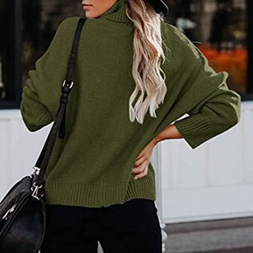 Suéter de manga comprida feminina tampas de inverno de cor solta de cor sólida costura de gola alta com cor de gola alta