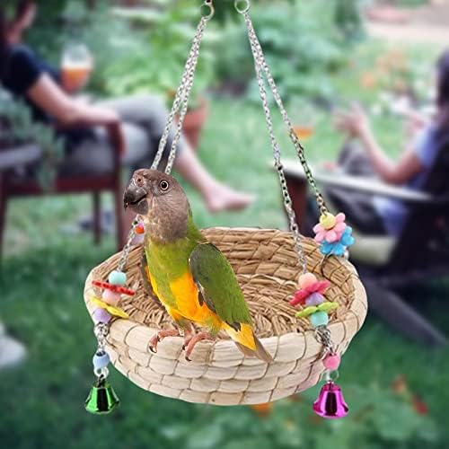 Leefasy portátil palha de pássaro balanço brinquedo colorido de palha de palha