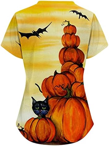 Scrubs de Halloween feminino_tops Pumpkin Funny Plus Size Vize Vilhas V Camisetas de Trabalho Enfermeira Uniforme