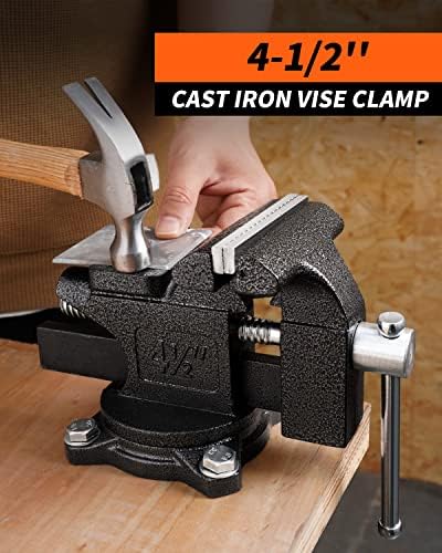 Daydoor Bench Vise 4-1/2 Vice para a construção de ferro fundido para uso pesado, mandíbula de tubo embutida, torno de mesa de travamento de 270 graus de travamento para a madeira, oficina doméstica e empregos de bricolage, preto