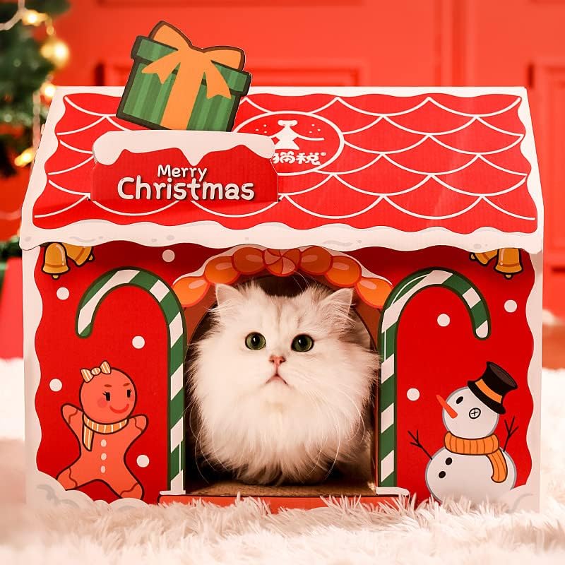 Papai Noel House House Currugada Resistência resistente ao desgaste a arranhar a ninhada de gato no ano novo Christmas Dollowing Cat Toys