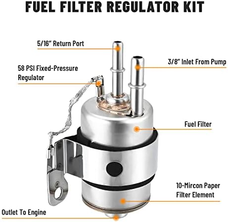 58 PSI Filtro de combustível Regulador de filtro de combustível Filtro de pressão de combustível para LS Swap EFI Conversão, regulador