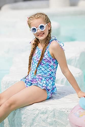 Cutemile Girls One Piece Swimsuit fofo Off Off Bathing Rick Dry Bathing Suit com bainha com babados 2-9 anos