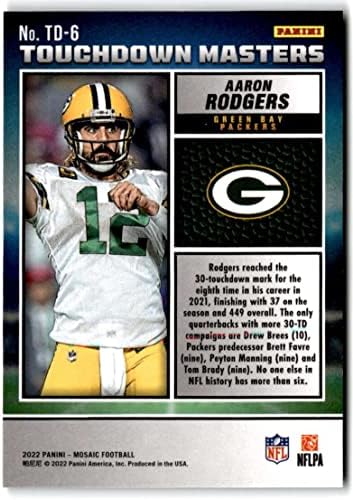 2022 Panini Mosaic Touchdown Masters #6 Aaron Rodgers Green Bay Packers NFL Football Trading Card