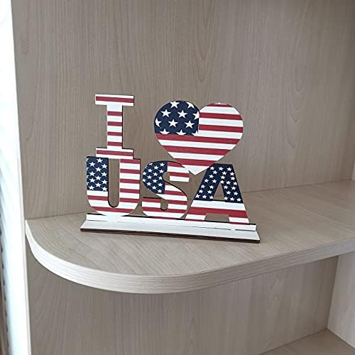 Lucsis American Independence Day Decorações patrióticas, ornamentos de placas de placa de madeira Sinal de carta, sinal