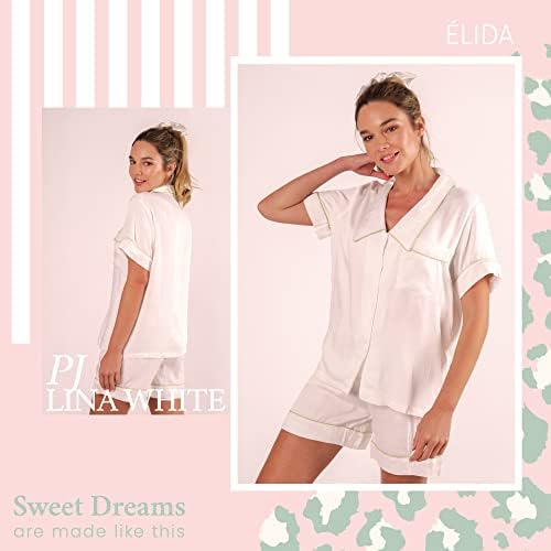 Pijama feminina de Élida - Conjunto de pijama de 2 peças sedoso - Button -up macio e confortável Top e Bottom Sleepwear - Lina