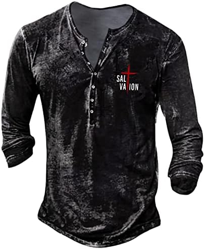 Camisa Henley Wenkomg1 para homens, Union Jack Uk Flag impresso T-shirt de manga comprida de manga comprida Retro Streetwear Streetwear