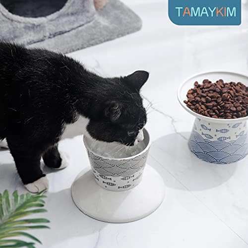 6,25 polegadas de gato de cerâmica extra largo, alimentos redondos e tigelas de água para gatos grandes e cães pequenos, prato
