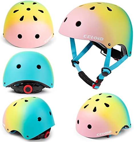 Capacete de bicicleta Celóide Kids, capacetes de skate para crianças para idades 2-3-5-8-14 anos meninos meninas meninas ， Ajustável