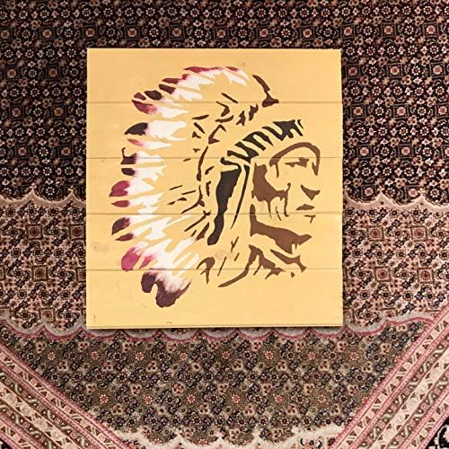 Chefe de nativos americanos estênceis para pintar na tela melhor vinil grande cocar indígena Indiail estêncil estêncil para madeira, parede, tecido -xs Ultra grossa branca