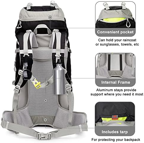 N Nevo Rhino Frame Internal Caminhando Backpack 70L/55L/35L, Nylon Lightweight Camping Backpack com capa de chuva, bolsa de mochila
