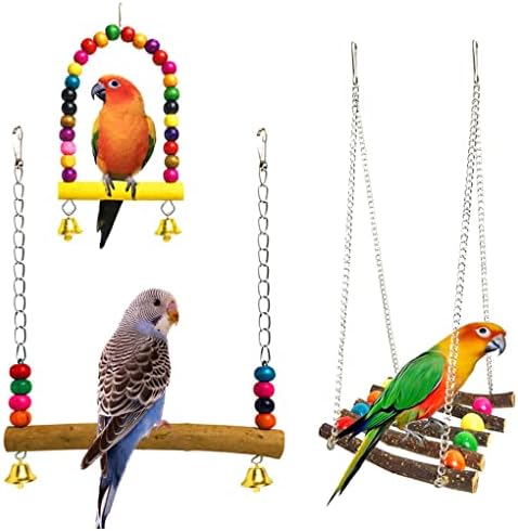 Hyamass 3pcs Bird Parrot Toys Swing Hanging, Acessórios para gaiolas de pássaros Polas de brinquedo Ladda de mastigação Toys Hammock