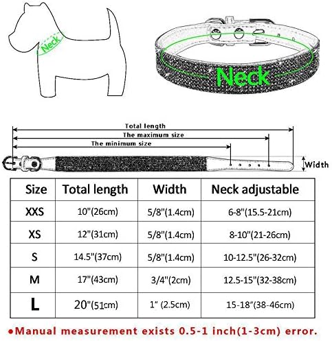 Pimaodog Rhinestone Dog Collar, Bling Rhinestone PU Cristal Diamond Diamond Pet Cat Caty Collar Black S M L XL
