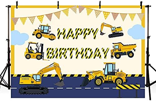 Ablin 7x5ft em construção tema cenário de meninos de feliz aniversário decorações de festas dump caminhão escavadeira escavador fotografia de fundo bolo de mesa decoração