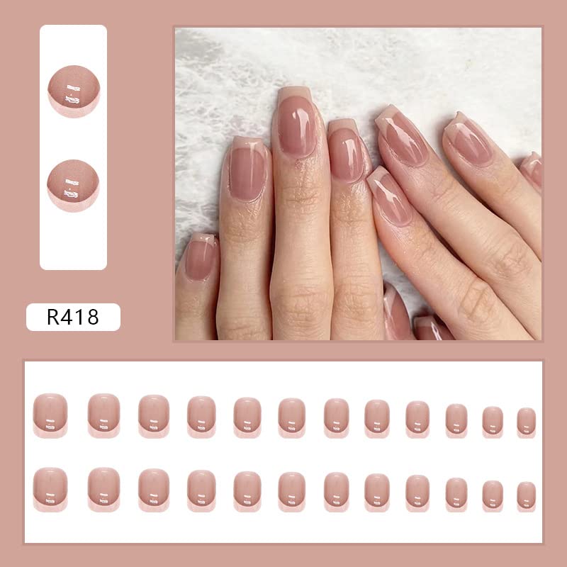 Diduikalor 24pcs gruda nas unhas, prensa de acrílico nude francês no kit de unhas, pregos falsos de caixão de comprimento médio, contém cola, paus, arquivos de unhas, comprimidos de álcool, cola de geléia, unhas falsas reutilizáveis ​​cola unhas curtas para mulheres