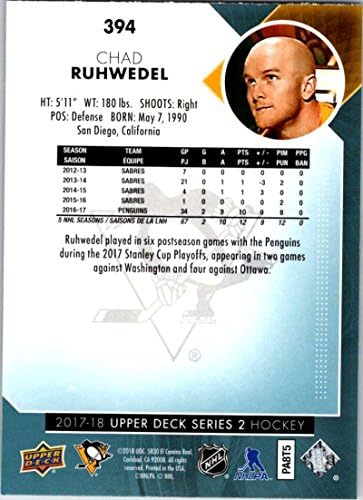 2017-18 Upper Deck Series 2 394 Chad Ruhwedel Pittsburgh Penguins Hockey Card