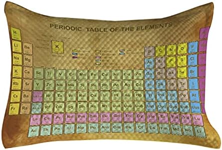 Ambesonne Periodic Table Colled Cobro de travesseira, elementos químicos para os amantes da ciência da sala Impressão de estilo vintage, capa padrão de travesseiro de sotaque queen size para quarto, 30 x 20, multicoloria