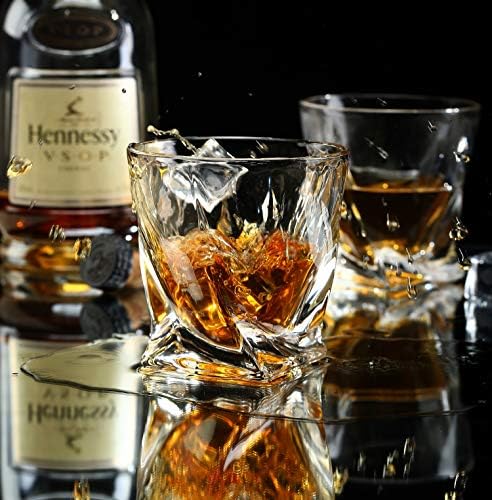 Crystal Whisky Glasses - Twist Design Tumbler - Conjunto de 4 - Cada copo de espessura de 10 onças de espessura, presente