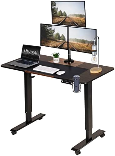 Altura elétrica utureal ajustável 48 x 24 polegadas mesa de pé, escritório em casa rolando mesa de computador, sente -se estação de