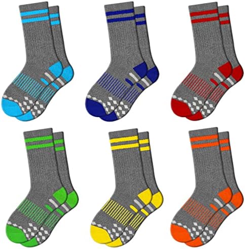 Comfoex Boys Crew Socks 4-6 6-8 8-10 anos de idade meias longas para crianças com meias de algodão com solas de 6 pares