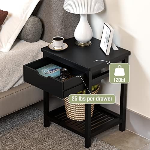 WTZ NightStand, mesa de cabeceira com gaveta, mesa de extremidade quadrada, mesa lateral de bambu para quarto, sala,