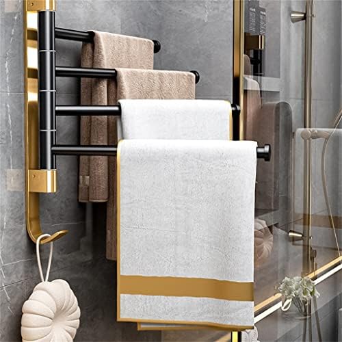 N/A Rack de toalhas rotativo Luz de luxo preto de ouro sem punção de banheiro livre de alumínio Organizador dobrável prateleira pendurada