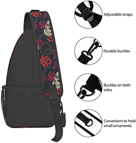 FBCAL Skull e Rose Sacos de peito de rosa Crossbody Sling Mochila Mochila Daypack para homens Bolsa de ombro de homens