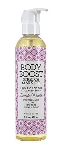 Body Boost Lavender Vanilla Stretch Mark Óleo 8oz- Reparação de estrias e cicatrizes- Gravidez e enfermagem Segure-vegan