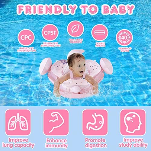 Baby Pool Float - Falotes de natação infláveis ​​infantis com dossel UPF50+ Sun - Suporte inferior e cauda anti -flip para nadar mais seguro para a idade do recém -nascido 3-36 meses
