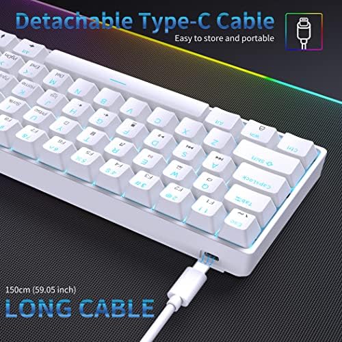 Teclado de Dierya Gaming, teclado mecânico de 60% RGB com interruptor tátil marrom, Ultra Compact Mini 61 teclas anti-Ghosting,