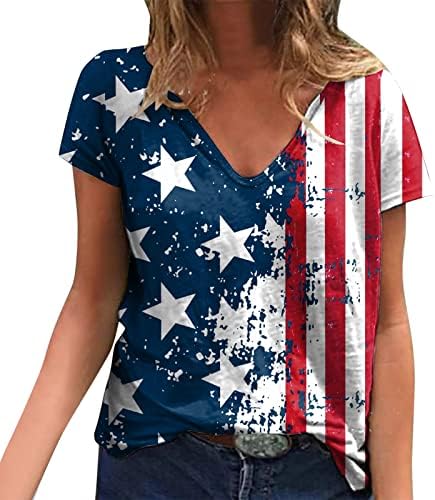 4 de julho Camisas para mulheres Casual de verão American Bandy camisetas de manga curta estrelas em vasia patriótica listrada blusas