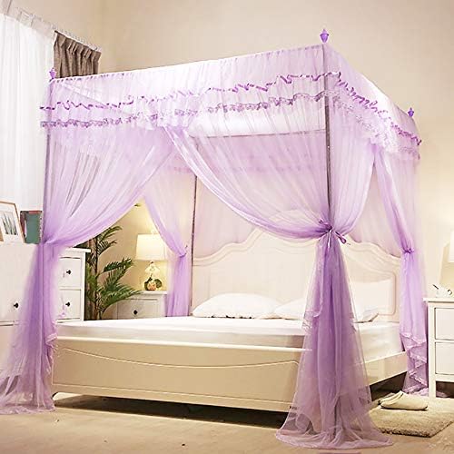 ASDFGH CRYPTION Landing Princess Bed Canopy, estilo europeu de estilo 4 cantos postos de camas de cantopias redes de mosquitos infantis, três aberturas-púrpura 150x200cm