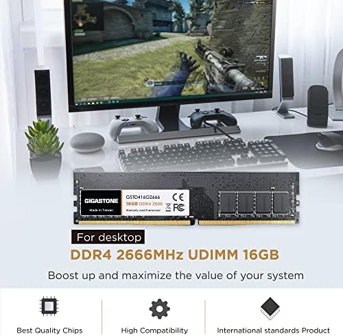 【DDR4 RAM】 Gigastone Desktop RAM 16GB DDR4 16GB DDR4-2666MHz PC4-21300 CL19 1,2V 288 PIN Não buffer non ECC UDimm para PC Memory