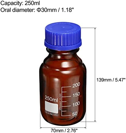 Patikil 250ml Reagent Media Bottle, 4pcs redondo tampa de parafuso azul de armazenamento de vidro graduado para o Laboratório de Química Home, âmbar