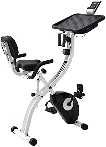 Bicicleta de bicicleta de exercício vertical dobrável para academia em casa 8 níveis resistência magnética ajustável com bandas de resistência aos braços e monitor cardíaco para treino de ginástica em casa bicicletas cardio de ginástica