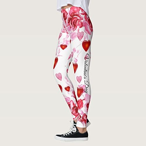 Leggings do Dia dos Namorados Mulheres adoram impressão de ioga de cintura alta executando leggings calças de fitness de treino elástico escovado macio