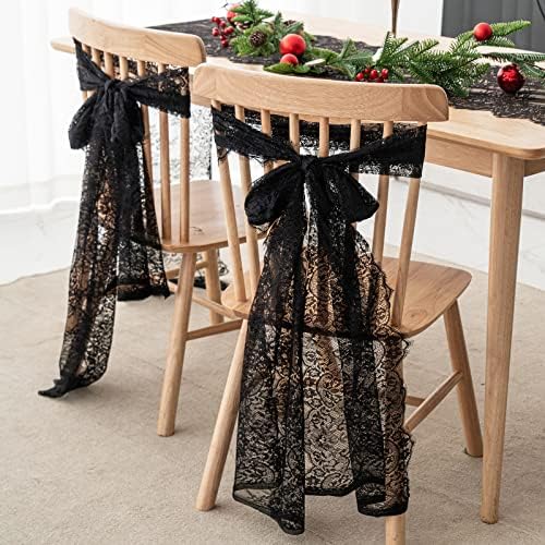 Arksu Romantic Vintage Lace Table Runner com bordado 18x120 polegada de mesa de renda floral preta para jantares à luz de velas,
