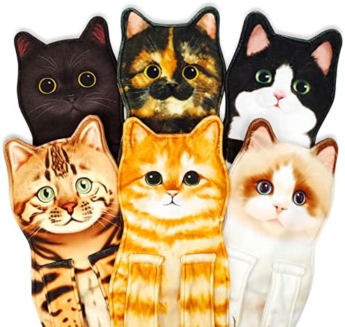 Toalhas de mão infacciais de 6 pacote de gato conjunto para banheiro de cozinha de cozinha pendurada toalha pendurada panos de animais de animais face toalhas de gato decoração de decoração de gato de decoração de gato presente para amantes de gatos para mamãe