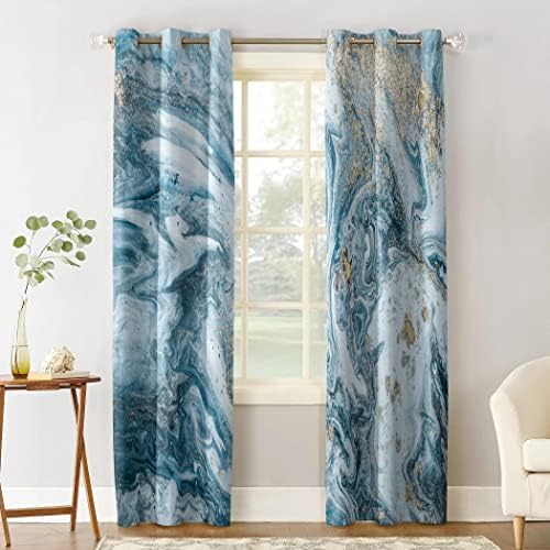 Jiameluck Marble Texture Blue Golden Art Blackout Cortinas para sala de estar Cozinha Crianças Curtes da decoração da decoração