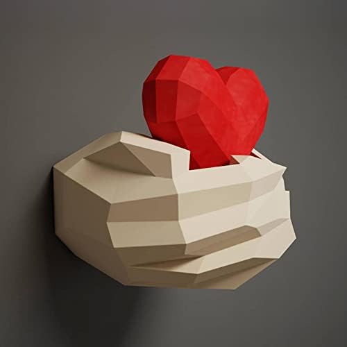 WLL-DP Hand segurando Modelagem de coração Modelo de papel 3D Modelo geométrico de origami Puzzle criativo decoração de parede criativa Troféu de papel de escultura de papel diy