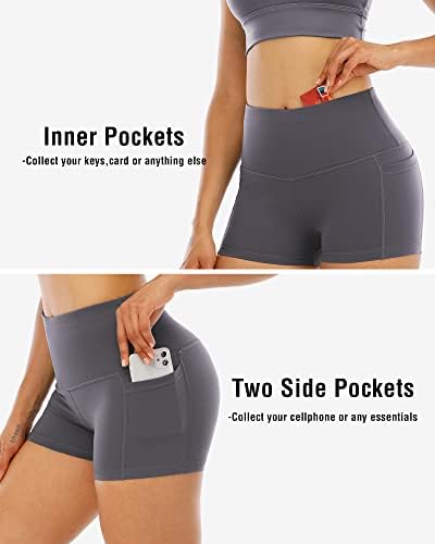 Chreisure 4 pacotes shorts de ioga de spandex com bolsos para mulheres, shorts de saídas de cintura alta